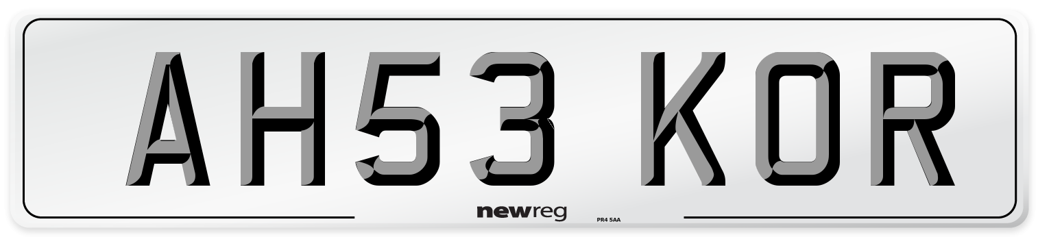AH53 KOR Number Plate from New Reg